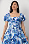Square Neck Floral Dress with Gipeli Back Grs3749 - 2