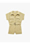 Modal Short Jumpsuit with Short Sleeve Shirt Collar Pocket Belt