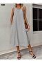 Women's Summer Midi Length Dress – Zero Sleeve, Patterned, Sandy Fabric
