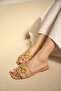 Scarlet Nude Buckle Detailed Straw Women's Slippers - 4