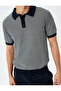Polo Neck Cotton Striped Short Sleeve Knitwear T-Shirt - 5