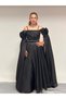 Girl's Evening Dress Black Long Strap Chiffon Evening Dress with Detachable Cape 10-15 Years - 6
