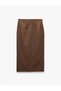 Buttoned Pocket Midi Length Linen Pencil Skirt - 4