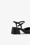 Black Genuine Leather Inside Ankle Strap Square Toe Block Heeled Women's Shoes - 5