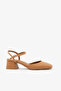 Tan Genuine Leather Ankle Strap Square Toe Block Heeled Women's Shoes