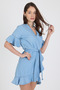 Women's Double Breasted Front Tie Belted Denim Look Dress 1448 - 3