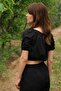Wide Leg 100% Cotton Elastic Pocket Trousers - Black - 6