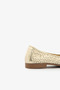 Gold Color Knitted Detailed Genuine Leather Women's Ballerinas - 5
