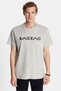 Relax Fit Relaxed Cut Cotton Front and Back Print Detail Crew Neck Stone Men's T-Shirt - 4