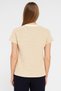 Women's Beige White Striped V-Neck Short Sleeve Summer Knitwear T-Shirt, Blouse - 3