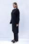Black-Embroidery Detailed Modal Trousers Suit - 2