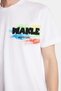 Relax Fit Relaxed Fit Cotton Front and Back Print and Embroidery Detail Crew Neck White Men's T-Shirt - 3