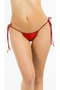 Red Side Tie Leather Look String Thong - 2