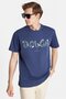 Relax Fit Relaxed Fit Cotton Front Print and Embroidery Detail Crew Neck Indigo Men's T-Shirt
