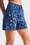 Women's Blue Color 1S5-5 Bird Eye Detailed Midi Length 100% Cotton Mom Fit Design Denim Shorts