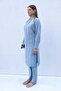 Blue-Embroidery Detailed Modal Trousers Suit - 2