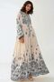 Button Detail Printed V-Neck Long Dress