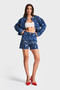 Women's Blue Color 1S5-5 Bird Eye Detailed Midi Length 100% Cotton Mom Fit Design Denim Shorts - 3