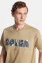 Relax Fit Relaxed Cut Cotton Front Print and Embroidery Detail Crew Neck Beige Men's T-Shirt
