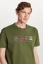 Relax Fit Relaxed Cut Cotton Front Print Detailed Crew Neck Khaki Men's T-Shirt