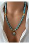 Natural Stone Sky Blue Varasite Stone Gold Plated Lace Design Pendant Women's Necklace in Special Gift Box - 3