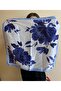 Navy Blue White Floral Patterned Rayon Satin Bandana - Summer Hair Accessory - Scarf - Gift 50*50 cm - 2