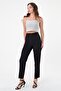 Women's Black Slim Fit Fabric Trousers