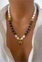 Natural Stone Black Gray Varasite Stone & White Gold Plated Design Pendant Women's Necklace - 3