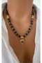 Women's Natural Stone Variegated Black Varasite Stone Lace End Design Necklace - 2