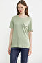 Crew Neck Combed Cotton T-Shirt with Pocket Detail - Khaki