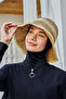 Two Color Stripe Hand Knitted Straw Hat Beach Hat Rş-102 Camel Beige 2099 - 3