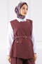 Plum Waist Belted Vest and Trousers Suit - 4