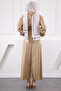 Gabardine Dress with Stone Waist Elastic Pockets - 3