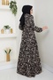 Brush Pattern Half Button Dress Black - 5