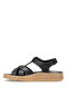 D25Ys-2440 Women's Genuine Leather Flat Sandals Black - 3