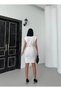 O-Neck Padded Zero Sleeve Shoulder Gathered Waist Low-Cut Waistband Detailed Mini Size Crepe Dress - 4
