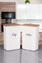 4-Piece White Tea - Sugar - Salt - Flour and Food Storage Box Wooden Vacuum Lid 3 Lt Acrylic Label - 3