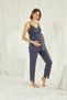 Monamise Lohussa Women's Navy Blue Special Design Lace Pregnant Maternity 3-Piece Pajama Set - 7