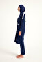 Navy Blue Full Covered Hijab Swimsuit with Stopper, Water Drain and Judge Collar M2507-2 - 6