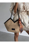 Black Natural Straw Large Shoulder & Beach Bag – Comes with Scarf Gift & Vegan Leather Detail