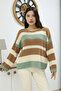 Round Neck Long Sleeve Comfortable Loose Cut Three Color Striped Basic Plain Winter Knitwear Sweater - 4
