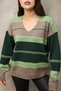 V-Neck Long Sleeve Wide Loose Cut Three Color Skirt Elastic Color Block Basic Seasonal Knitwear Sweater - 5
