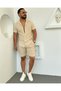 Alaçatı Style Wrinkled Crinkle Fabric Summer Lycra Men's Short Sleeve Shirt and Shorts Set - 5