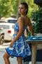 Blue Patterned Short Skirt Crop Set - 8