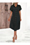 Women's Short Sleeve Collared Button Detail Midi Woven Dress - 3
