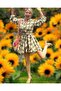Big Owl Patterned Envelope Double-Breasted Mini Dress with Belt - Khaki and White - 3