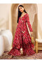 Floral Print Wrap Anarkali Kurta with Palazzos Set