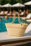 Kaan Home Beige Colored Natural Looking Vegan Beach Bag or Daily Bag with Self-Drawstring Strap - 4