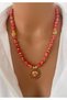 Natural Stone Red Variscite Stone Lace End Gold Plated Design Women's Necklace with Gift Box