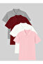 Men's Polo Neck Short Sleeve T-Shirt 4 Pack 100% Cotton – Pink White Grey Burgundy - 2